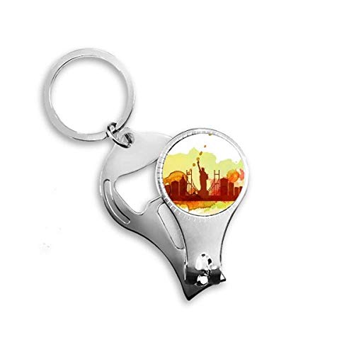 USA America New York City Liberty Watercolor Nail Nipper Ring Key Chain Bottle Opener Clipper