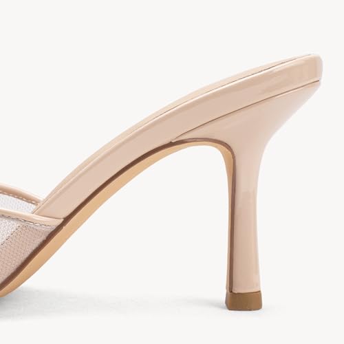 Image of Riekhany High Heel Mules for Women Slip On Open Pointed Toe Classy Patent Leather Stiletto Pumps Formal Slingback Mule Sandals Dress Walking Shoes