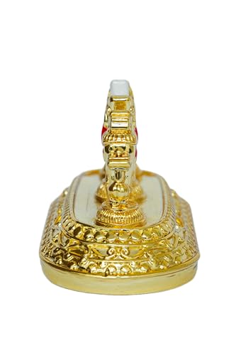 Image of Gold Plated Balaji Symbol of - Shankh, Chakra & Namam | Sacred Vaishnava Symbols for Pooja Room & Devotional Spaces | Vishnu Tilak Idol | Size: 8.5 x 4 x 5.5 cm