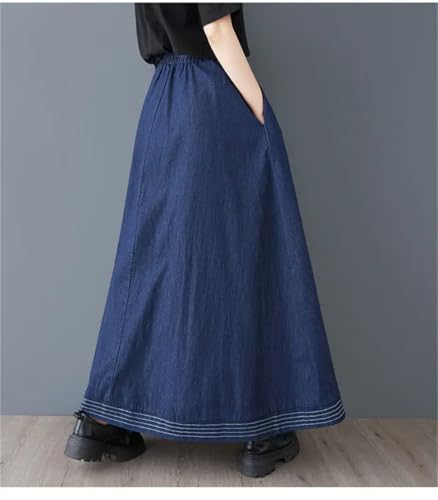 Women A-Line Patchwork Denim Skirt Loose Fit Solid Large Swing Casual Midi Jeans Skirts2