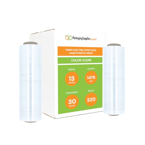 PSBM Pre-Stretched Stretch Wrap, 320 Pack, 13 Inch x 1476 Feet Clear Full Pallet of Stretch Film for Moving & Storing
