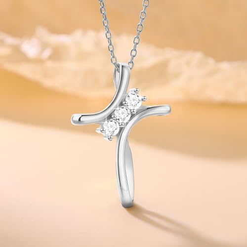 Cross Necklace for Women, 925 Sterling Silver 18K Gold Plated Diamond Necklace for Women, Cross Pendant with 3 Stone 5A Cubic Zirconia, Birthday Christmas Jewelry Gifts for Women Her, 20 Inches4
