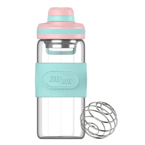 Best Glass Shaker Bottle for Smooth Protein Shakes and Workout Mixes 10 HENGFEI Glass Protein Shaker Bottle 16oz with Shaker Ball (Peach-Cyan)