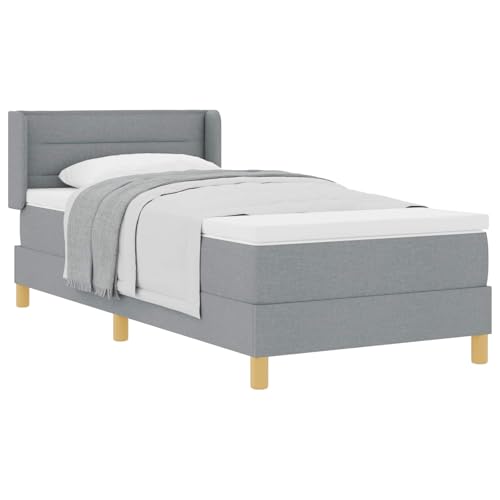 vidaXL Boxspringbett mit Matratze Hellgrau 200 x 90 cm Stoff, Moderner Boxspringbett, langlebige mittelharte Matratze, verstellbares Kopfteil, stilvolle Schlafzimmermöbel