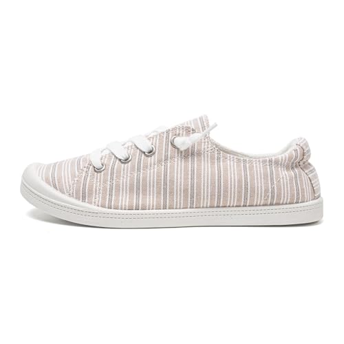 Image of FUNKYMONKEY Slip-On Canvas Sneakers for Women, Comfortable Lightweight Lace-Up Flat Casual Tennis Shoes Breathable Walking Shoes for Everyday Wear