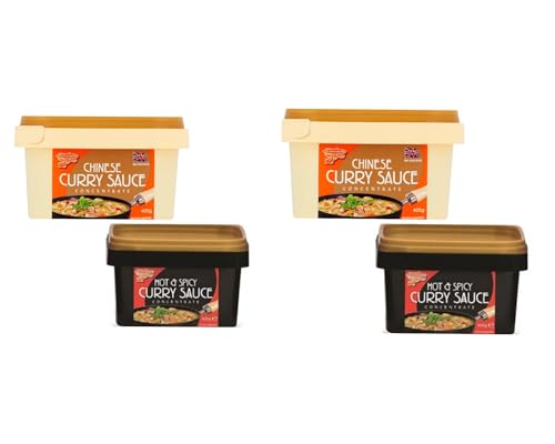 Gold-fiish Hot & Spicy Curry Sauce & Chinese Curry Sauce 405g 2 Packs of Each (Total 4 Packs) | Authentic Flavors | Ready-to-Use Sauces for Easy and Delicious Meals