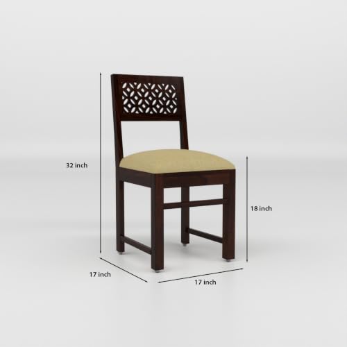 Image of Solid Sheesham Wood Dining Chair Set of 2 | Wooden Dining Chairs with Cushioned Seat | Modern Dining Room Chair for Home, Kitchen & Restaurant | Premium Honey Finish