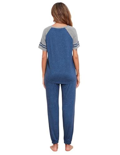 Image of Ekouaer Lounge Sets for Women Two Piece Pajama Set Short Sleeve Crewneck Jogger Outfits and Sweatpants Tracksuit