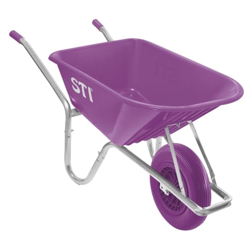STI Carriola Viola 110lt portata 180kg Ruota Antiforatura Acciaio e Vasca in Polipropilene alta resistenza giardino cantiere muratura