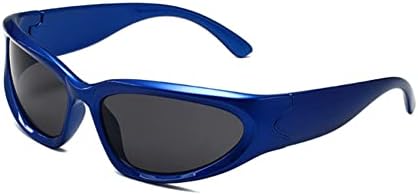 WDZAYXC Futuristic Y2K Wrap Around Oval Shades Sports Sunglasses for Women Men(DarkBlue Gray)