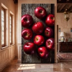 Art mural fruité et tableau pommes rouges déco cuisine champêtre sur toile 30x50 cm