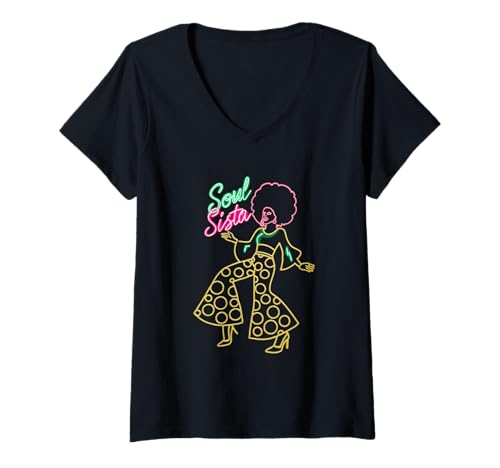 Femme Soul Sista Afro 70s Soul Music Retro Disco Black Funk Lovers T-Shirt avec Col en V