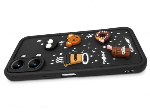 Image of Bintage Cute Fun Taddy Cartoon 3D Ball Bear Milk Cake Coffee Silicon Case Full Body & Camera Protection Back Cover Compatible for Vivo Y11 5G / Vivo Y21 5G - Black