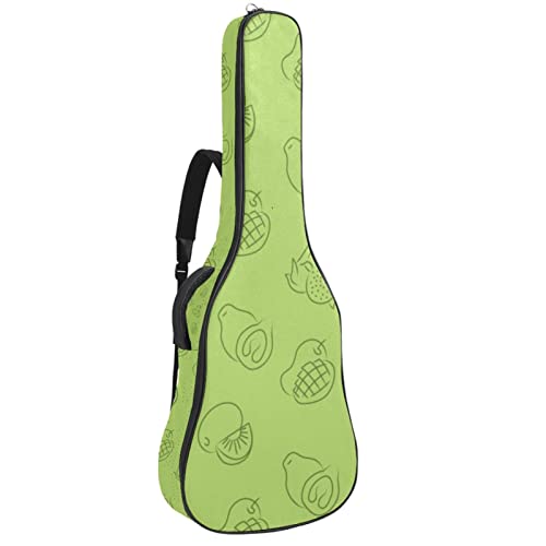 Housse étanche pour guitare acoustique avec double bandoulière et poche sur fond vert – Motif fruits dessinés à la main… - Les Beatles, Paul McCartney, John Lennon, RIngo Starr, George Harrison Housse étanche pour guitare acoustique avec double bandoulière et poche sur fond vert - Motif fruits dessinés à la main…