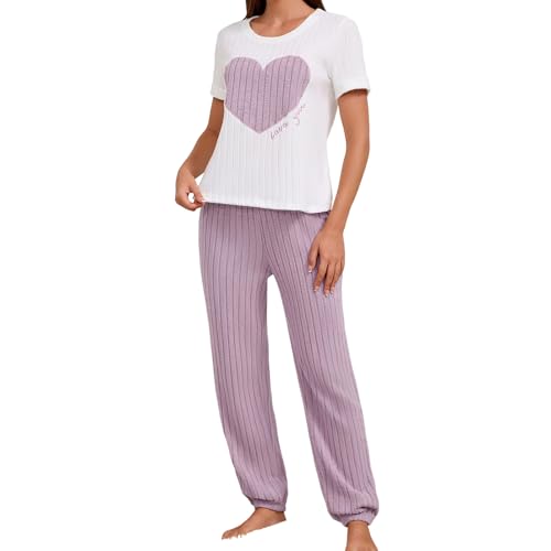 Ensemble pyjama femme manches courtes pantalon vêtement de nuit premium en tissu souple
