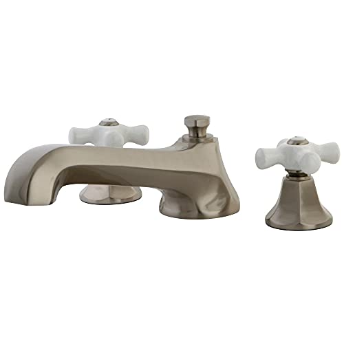Free Shipping Over $50 Kingston Brass KS4308PX Metropolitan Roman Tub Filler with Porcelain Cross Handle, Brushed Nickel