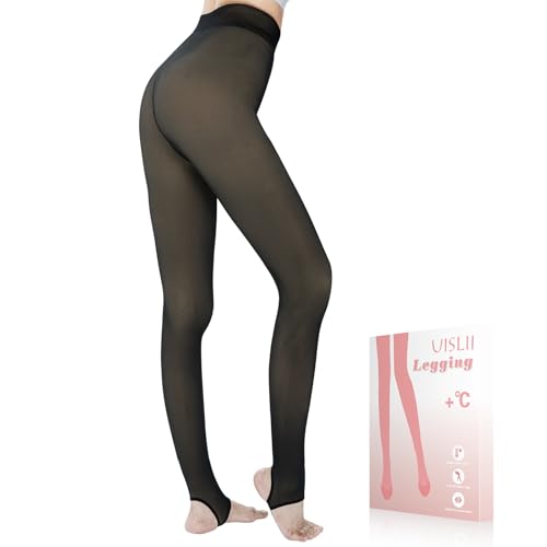 Image of UISLII Fleece Lined Tights Women, Warm Pantyhose leggings Women,Fake Translucent Thermal Skin Colored Tights for Winter(Black Medium -Medium Height)
