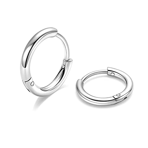 Image of 316L Surgical Stainless Steel Huggie Hoop Earrings 6mm 8mm 10mm 11mm 12mm 14mm Hypoallergenic Earrings Hoop Cartilage Helix Lobes Hinged Sleeper Earrings For Men Women