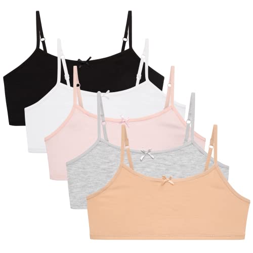 Image of Rene Rofe Girls Training Bra - 5 Pack Soft Stretch Tag Free Cami Style Cotton Bra for Girls with Adjustable Straps
