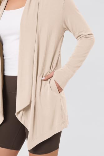 Image of ODODOS Women's Drape Open Front Cardigans Cozy Soft Long Sleeve Casual Wrap Outerwear with Pockets Thumb Hole
