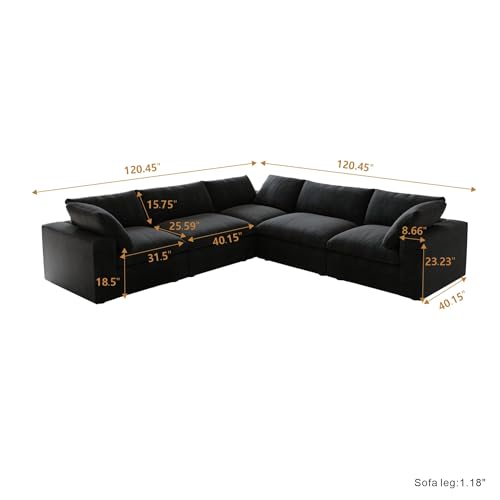 Image of JACH Modern Seational Couch for Living Room, 5-Seats Modular Convertible Sofa, V-Shaped Cloud Couches, Couch Cushion Covers Removable, Comfy Sofas for Living Room Apartment (Black)