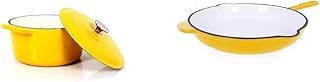 Echtwerk Cast Iron Dutch Oven with Enamel Coating - Cast Iron Frying Pan with Enamel Coating - Yellow Cast Iron