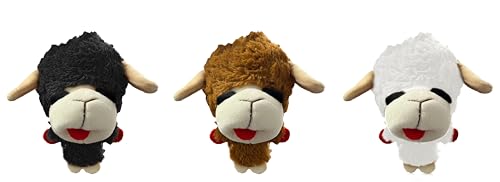 Multipet Knobby Noggins Lamb Chop Dog Toys | Lambchop Knobby Noggins Pet Toy | Squeaky Dog Toy Plush | 5\" | Officially Licensed | 3 Pack (Black + Brown + White)
