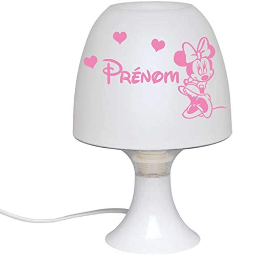 Life is like a rainbow - Lampe de chevet blanche pour enfant personnalisée Minnie + prénom ++ Cadeau original pour Baptême, Anniversaire, Naissance, Noël ++ (Rose clair)