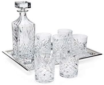 Godinger Dublin Crystal 7 Piece Whiskey Set - Includes One Decanter, 6 DOF Glasses