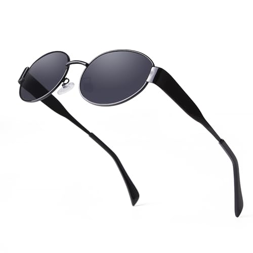 Retro Oval Sunglasses for Women Men, 90s Vintage Trendy Sun Glasses Metal Frame, Classic Shades UV400 Protection