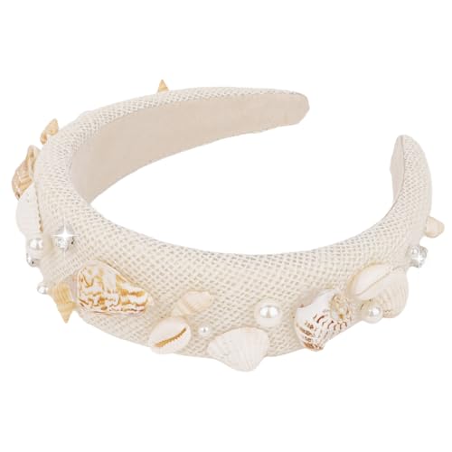 ANBALA Beach Wedding Boho Seashell Crystal Rhinestone Bridal Headband - Bride Pearl Mermaid Headband - Seashell Hair Accessories for Women Girls (White)