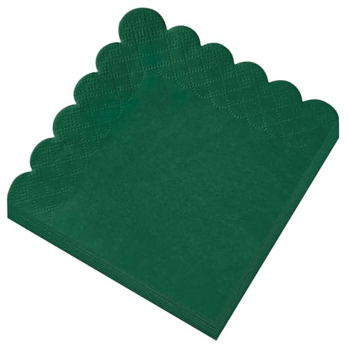 120 Pcs Dark Green Scalloped Cocktail Napkins 2-Ply Dark Green Disposable Beverage Party Napkins for Dinner Wedding Birthday Baby Shower