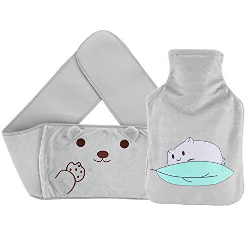 Homealexa Wärmflasche mit Weichem Bezug 1L Premium Naturkautschuk Sicher und Langlebig Wärmeflasche für Familie Wärmbeutel für Hals Schulter Abdomen Beine Taille Warm Grau Cover