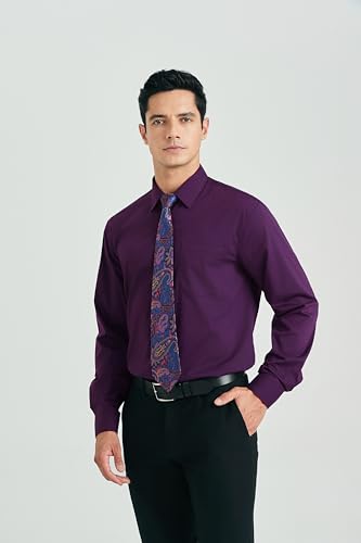 Image of HISDERN Mens Dress Shirt with Tie Pocket Square Set Classic Button Down Shirt Matching Tie Long Sleeve Shirts