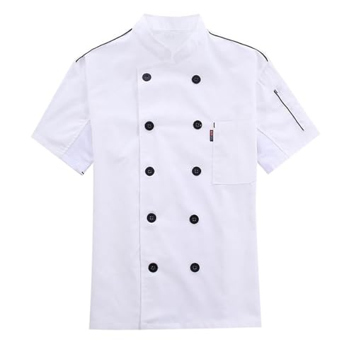 Foweknow Chaqueta de cocinero para hombre, chaqueta de cocinero, chaqueta de panadero, manga corta, ropa de cocina con botones, transpirable, ligera, chaquetas de trabajo, corte regular, ropa de