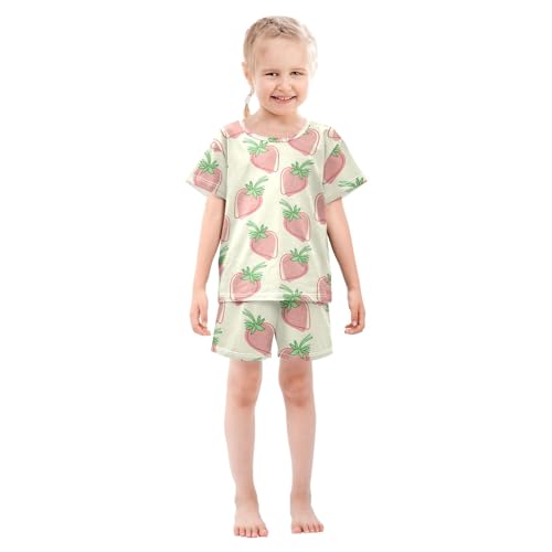 Strawberry Cute Pink Cartoon Pattern Summer Cute Pajama Sets, Short Sets for Daily Wears and Sleep Wears3