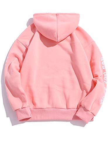 ZAFUL Mens Graphic Hoodies Essentials Hoodie Fleece Rose Letter Print Casual Drawstring Unisex Hooded Pullover Sweatshirt2