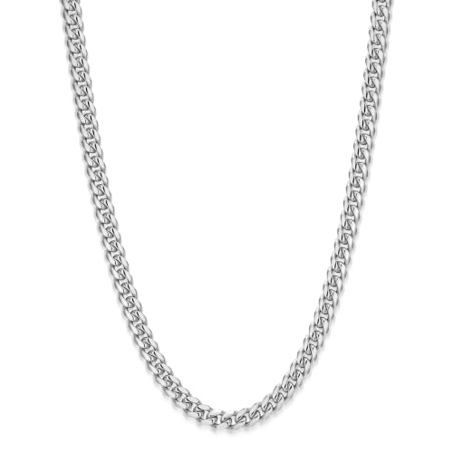 JAXXON Mens Cuban Link Necklace 14k Gold Bonded Jewelry for Men Waterproof Sweatproof Statement Piece with Lobster Clasp Performance Steel - 5mm - Silver 24