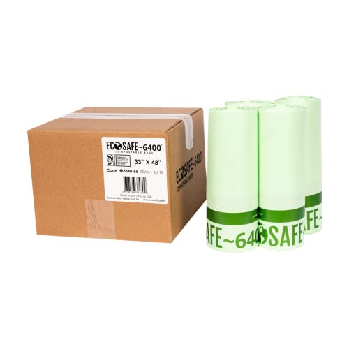 Image of EcoSafe-6400 HB3348-85 Certified Compostable Bag - 33x48 inch Green Bags for 39 Gallon Bin - Extra Strong Leak, Puncture and Tear Resistant Food Scraps Bin Liners, Pack of 90