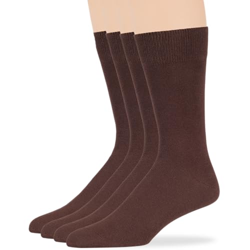 7BigStars Men Dress Socks 4 Pairs Brown Cotton Crew - Socks Size 10-13 Classic Stay Up Fit for Business or Office Soft and Breathable Brown Dress Socks Men