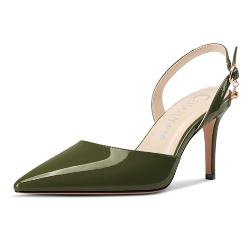 Castamere Slingback Heels for Women Close Pointed Toe Stiletto Heel Pumps Slip on Dress Wedding Patent Leather Pumps 3.2 Inches
