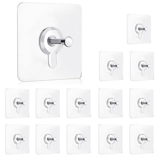 Image of 14 Pack Adhesive Wall Hooks, Picture Hangers Without Nails, No Damage Wall Hook for Kitchen Bathroom Bedroom Office, Waterproof & Rustproof