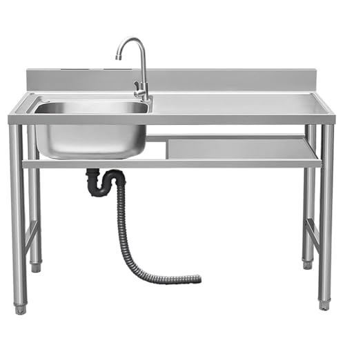 Fregadero de Cocina Independiente de Acero Inoxidable Comercial de Un Solo Tazón con Banco de Trabajo