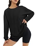 ATHMILE Womens Oversized Long Sleeve T Shirts Basic Crewneck Tee Fall Tops Casual Workout Fashion Casual Y2K Clothes Black L