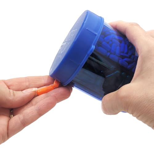 Image of Supplement Pill Dispenser Bottle, 6 Compartment, Labels, Easy Open, Anti-Mixing, UV Protected, Monthly Vitamin, Monster Fit Jr Medication Holder (Cobalt Blue, Small)