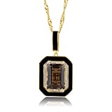 MAX + STONE 8 Carat Big Smoky Quartz Pendant | 14K Gold Plated Silver Brown Smokey Quartz Necklace for Women with Black Enamel | Hypoallergenic Gold Plated Gemstone Jewelry | June Birthstone Pendant