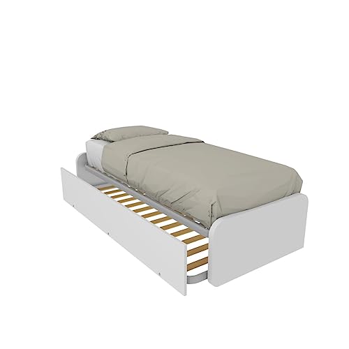 MOBILFINO CAMERETTE Letto Singolo con Letto Estraibile, trasformabile in Matrimoniale. Testate Personalizzabili, reti in Acciaio e doghe in faggio - Testate Basse, Bianco
