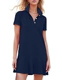 Kissonic Women'S Polo Dress Short Sleeve V Neck Ruffle Hem Casual Summer Golf Tennis Mini Shirt Dresses(Navy-Xl)