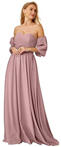 Modest Long Bridesmaid Dresses for Women Chiffon Sweetheart Wedding Formal Gowns and Maxi Dresses Blush US2 : Clothing, Shoes & Jewelry