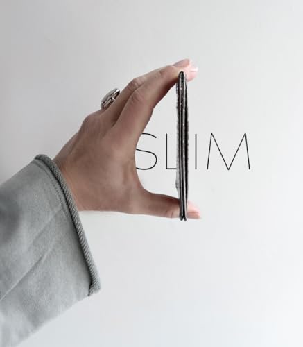 Super Shiny Slim Credit Card Holder Mini Front Pocket Wallet in Mirror Metallic Faux Crocodile pattern (Metalic Pewter)3